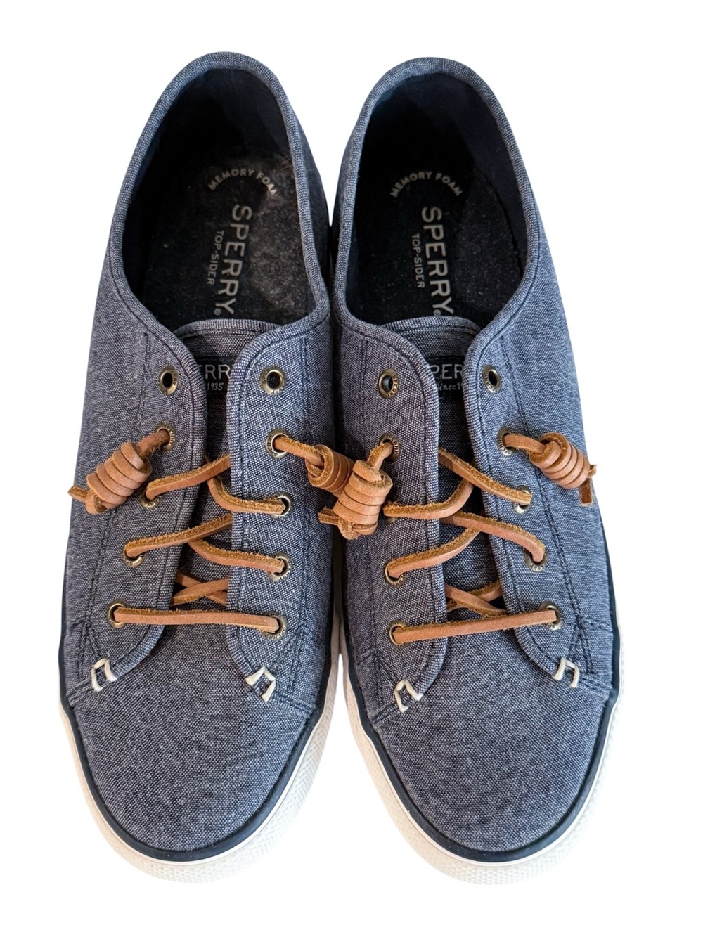 Sperry Women's Gray Canvas Casual Sneakers with Brown Laces - Like New